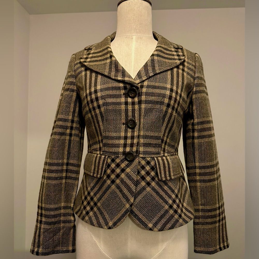 Ann Taylor Single Breasted Plaid Blazer